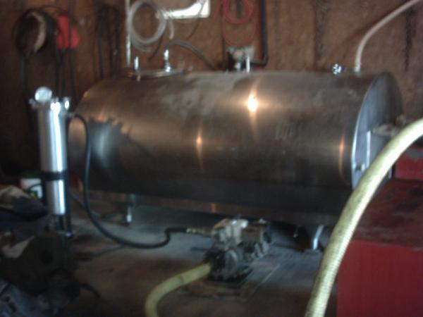 stainless steel dairy tank modified to heat WVO